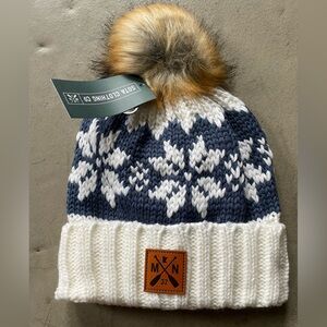 Women's Blue and White Knit Beanie
